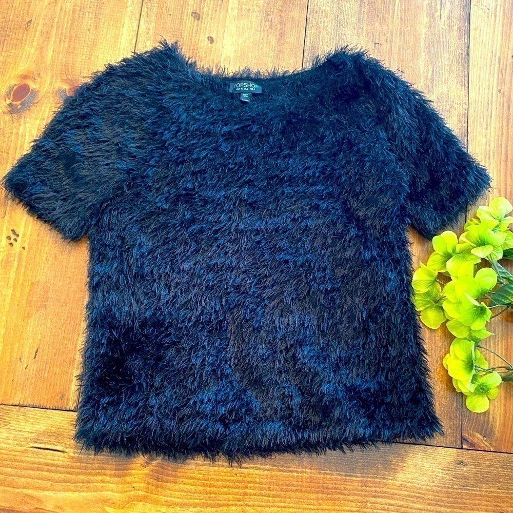 TOPSHOP Frayed Black Top